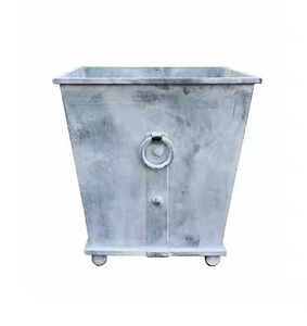Rustic Antique Vintage Galvanized Zinc Metal Square Tapered Planter <b>Box</b> with Ring Pull Handles Traditional <b>Garden</b> Floor Flower - Product Image 1