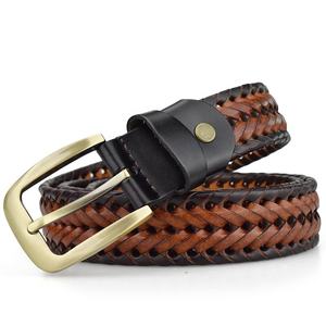 Braided Cow Hide Leather Belt With Copper Pin Buckle Casual Men's Belt Fashion Design Leather Belt For Man - Product Image 1