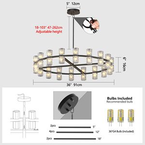 L005030 D36 P36B/W1340P310778 Lampadario LED di Lusso da 36 Pollici, Lampade a Sospensione in Cristallo Moderne e Semplici per Soggiorno e Sala da Pranzo - Product Image 5