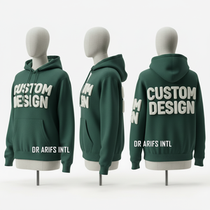 Sweat-shirt à capuche zippé vert personnalisé pour homme en molleton avec poche rayée, respirant, coupe classique, pour l'automne, décontracté - Product Image 4