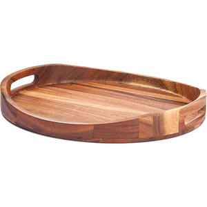 Bandeja Decorativa de Madera con Asas, Redonda, Estilo Rústico, para Servir, Exhibir, para Cocina, Bar, Sala de Estar - Product Image 1