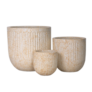 Maceta Moderna de Cemento con Superficie Acanalada y Motas Beige Naturales - Product Image 6