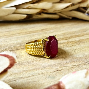Hot Selling Tribal Textured <b>Ring</b> Boho Brass Band Women 18k <b>Gold</b> Plated Vintage <b>Cocktail</b> Garnet Statement <b>Ring</b> Wholesale/OEM/ODM - Product Image 5
