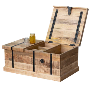 Mesa de Centro Moderna Europea de Madera de Mango, Forma Cuadrada, Acabado Negro y Natural, Caja de Almacenamiento para Sala de Estar, Bandeja para Botellas de Vino - Product Image 2
