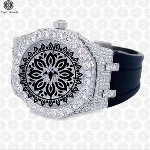 Charm Jewells Reloj mecánico de lujo de acero inoxidable para hombre, caja poligonal, correa de silicona negra, bisel de diamantes, analógico, 38 mm - Product Image 2