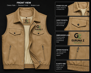Gilet sans manches en PU pour homme GURUNA Z INDUSTRY, logo brodé, poches zippées sur le devant, coupe-vent, toutes saisons - Product Image 1