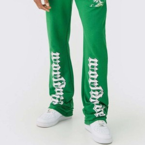 Ensemble de survêtement vert à capuche pour homme, couleur unie, pantalon de jogging décontracté, tenue complète pour l'hiver, avec motif imprimé sur la manche droite, 100% coton - Product Image 2