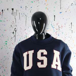 USA BLUE <b>Mock</b> <b>Neck</b> Sweatshirt 100% WHITE Applique Embroidery wide <b>neck</b> Sweatshirt Finer Threads - Product Image 5