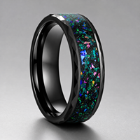 Bague en carbure de tungstène noir facetté de 8 mm avec incrustation d'opale multicolore pour femmes et hommes, alliance de mariage galaxie, ajustement confortable, vente en gros