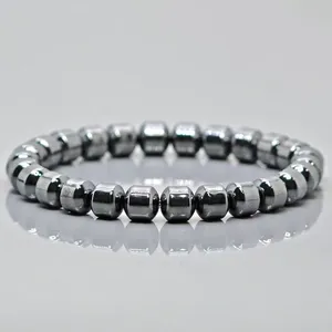 Natural Coated Hematite 8mm Smooth Cylinder AAA Grade Gemstone Beads <b>Stretch</b> <b>Bracelet</b> - Product Image 3