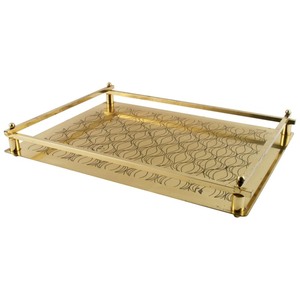 Bandeja Decorativa Rectangular de Latón con Patrón Grabado Abstracto, Diseño Art Deco, con Asa Funcional, Empaque Individual - Product Image 3