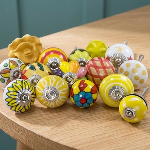 <b>Ceramic</b> Cabinet <b>Knobs</b> Novelty Shape Yellow White Hand Painted Modern Design Bedroom Kitchen Drawer Pulls Easy Installation - Product Image 1