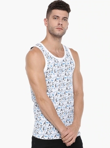 Camiseta sin mangas estampada para hombre, cuello redondo, informal, de punto, negra con diseño de patrón azul - Product Image 3