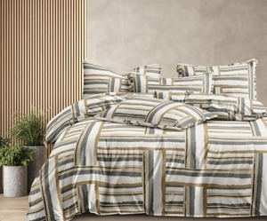 High Quality Golden Grey Striped Printed 130+ GSM Microfibre Bedsheet <b>Comfortable</b> Durable Easy Wash Bedding Sheet for Bedroom - Product Image 4
