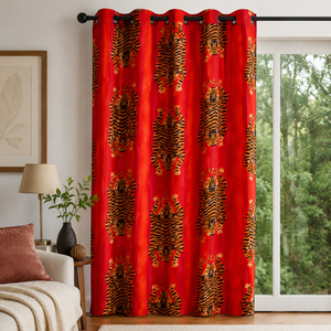 Coral Orange Tiger Print Velvet Drapes - Custom Size Boho <b>Curtains</b> 100% Cotton Velvet High quality cotton velvet - Product Image 5