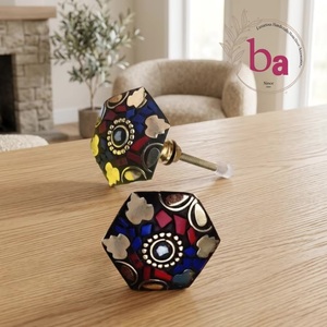 Ba Stone Glass Metal Cabinet Knob Mosaic Design Industrial Traditional Dresser Handle Durable Eco-Friendly Easy Furniture - Product Image 3