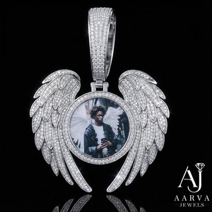 Pendentif Aile Personnalisé avec Photo, Plaqué Or, Laiton, Zircon, Breloque Souvenir Iced Out, Bijoux Hip Hop - Product Image 5