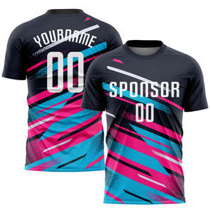 เสื้อฟุตบอลโพลีเอสเตอร์ 100% ระบายอากาศได้ดี น้ำหนักเบา ดีไซน์สีดำและสีน้ำเงิน แขนสั้น พร้อมพิมพ์ลายตามสั่ง - Product Image 6
