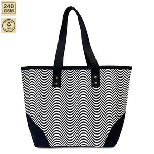 Wholesale Custom Logo <b>Large</b> PP Laminated Cotton <b>Canvas</b> Beach Tote <b>Bag</b> Geometric Wave Print Reusable Shoulder Shopping Travel <b>Bag</b> - Product Image 1