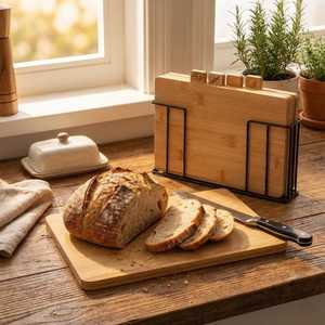 Ensemble de planches à découper multifonctionnelles en bambou, quatre pièces, de qualité alimentaire, pour viande et aliments, avec support, pour trier les aliments cuits - Product Image 4