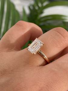 <b>Emerald</b> Cut Moissanite Luxury Engagement <b>Ring</b> S925 Rose Gold Plated Prong Setting IGI Certified Classic Women's Fine Jewelry - Product Image 4