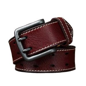 เข็มขัดหนังแท้ผู้ชายพร้อมโลหะง่ามสองง่ามสำหรับหัวเข็มขัดสายคาดเอวสีดำสีน้ำตาลสุดชิคแบบย้อนยุค - Product Image 6