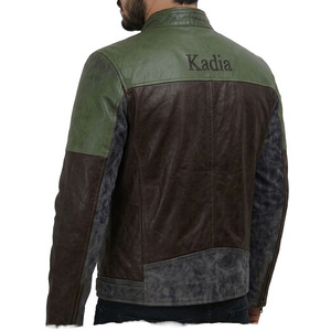 Customizable Mens Tri-Tone Genuine Leather Windproof <b>Mandarin</b> <b>Collar</b> Winter Casual <b>Jacket</b> - Product Image 3