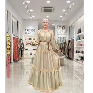 Vestido de Noche/Formal Maxi de Lino Mezclado con Cuello en V y Manga Larga, Estampado Geométrico, Estilo A-Line, con Encaje, Tendencias 2026, para Boda/Eid - Product Image 2