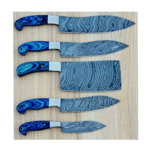 Ensemble de couteaux de cuisine en acier Damas à 67 couches, 5 pièces, couteaux de chef faits à la main, manche en bois Pakka, lame ambidextre personnalisée - Product Image 4