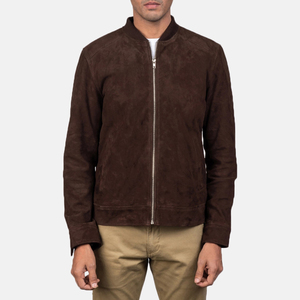Men's Brown <b>Suede</b> Bomber <b>Leather</b> <b>Jacket</b> Stand Collar Zipper Closure Casual Slim Fit Outdoor Fashion <b>Jacket</b> - Product Image 6