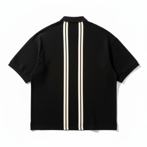 Custom Men Striped Polo Shirts Short Sleeve Quarter Zip Knitted Contrast Golf <b>Bowling</b> ShirtStriped Embroidered Logo Preppy Style - Product Image 5
