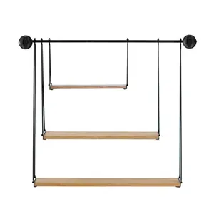 Minimalist Round Wall <b>Shelf</b> With Three Wooden Tiers Iron Frame For Living Room Storage wall <b>shelf</b> - Product Image 5