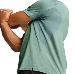 T-shirt de sport pour homme, vert, manches courtes, col rond, anti-transpiration, coupe ajustée, color-block, toutes saisons - Product Image 1