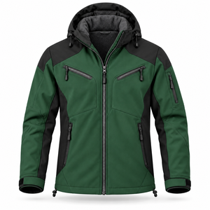 Veste Softshell Homme Hiver Marque Blanche Blocs de Couleurs Décontractée pour l'Extérieur Doublure Polaire Coupe-Vent à Capuche Zippée - Product Image 1