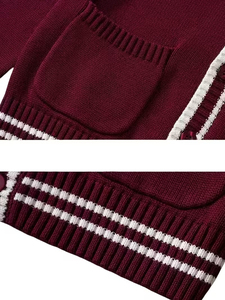 <b>Men's</b> Burgundy Knitted Pullover Sweater Solid Color <b>Long</b> Sleeve Autumn Wear Regular Fit Acrylic Material - Product Image 5