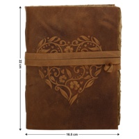 Diario de Viaje Hecho a Mano con Papel de Cuero Repujado Exclusivo, Diseño Retro de Corazón en Acuarela, Tapa Blanda, 120 Páginas