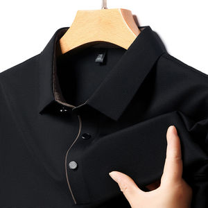 Polo sin costuras de seda helada para hombres de mediana edad, ideal para verano, estilo casual de negocios, transpirable y agradable para la piel, con solapa. - Product Image 2