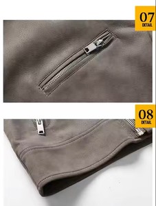 Blouson de motard court en toile teinte et cuir PU pour homme, style urbain, fermeture éclair, logo frontal, automne-hiver - Product Image 6
