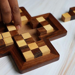 Handcrafted Cross Shaped Wooden Sliding <b>Puzzle</b> Board Game With Checkered Tiles Unique Brain Teaser <b>Puzzle</b> For Fun And Strategy - Product Image 4