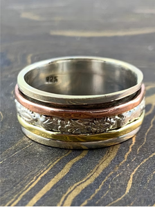 Multi-Layer 925 <b>Silver</b> Wide Band <b>Spinner</b> <b>Ring</b> Simple Boho Style Textured Floral Everyday Casual Wear Jewelry - Product Image 3