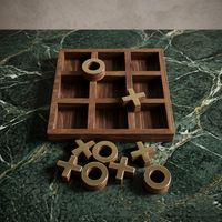 Plateau de jeu XO carré en bois moderne, durable et écologique, fait main, jeu de stratégie familial avec incrustations en laiton, jouet éducatif d'intérieur