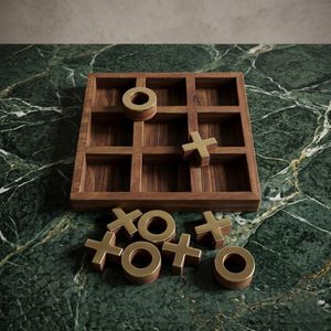 Plateau de jeu XO carré en bois de qualité supérieure, fait main, jeu de stratégie familial avec incrustations en laiton, jouet éducatif pour enfants et adultes, cadeau - Product Image 4