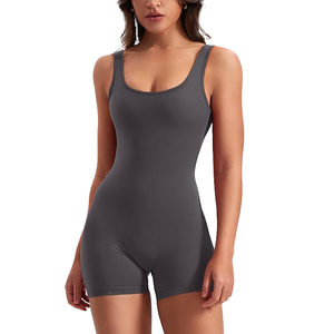 Dark grey <b>women</b> yoga jumpsuit side view bodysuit sleeveless athletic activewear gym sports <b>romper</b> - Product Image 1