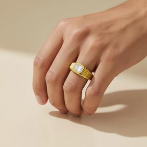 Bezel Set Lab Grown Diamond Emerald Cut 10K 14K 18K Solid Yellow Gold Unisex Eternity Wedding <b>Ring</b> Luxury <b>Fine</b> Jewelry - Product Image 1