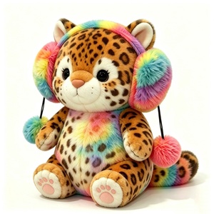 ของเล่นตุ๊กตาเสือดาวหน้ากลมแบบปรับแต่งได้พร้อมที่ปิดหูสีรุ้งสีพาสเทลกำมะหยี่เสือดาวนุ่มมีจุดสีน้ำตาลและสีรุ้ง - Product Image 6
