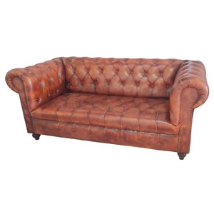 Designer Traditional 2 Seater Chesterfield <b>Sofa</b> Genuine Leather Luxury Upholstery <b>Wooden</b> <b>Frame</b> Compact Living Room Villa Gym - Product Image 6