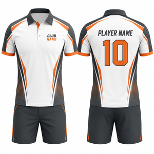 Women's Sporty Golf <b>Polo</b> Shirt Shorts Kit Spandex/Cotton Button White <b>Orange</b> Gray Sublimation Print Quick Dry Elastic Waist - Product Image 1