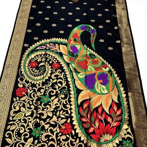 AARIKA TEXTILE Saree long en soie Banarasi Lichi, bordure Zari or rose, grand pallu, richement tissé, avec chemisier assorti - Product Image 2
