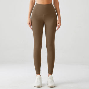 Leggings sans couture taille haute pour femme, jaune uni, longueur intégrale, athlétiques, effet ventre plat - Product Image 4