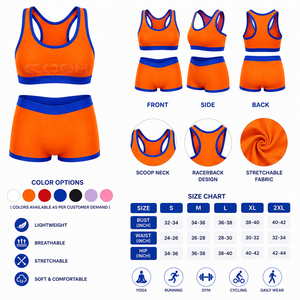 Ensemble de yoga Cosh International Sorority Sisterhood orange et bleu contrastant, haut court dos nageur et short taille haute respirant - Product Image 6